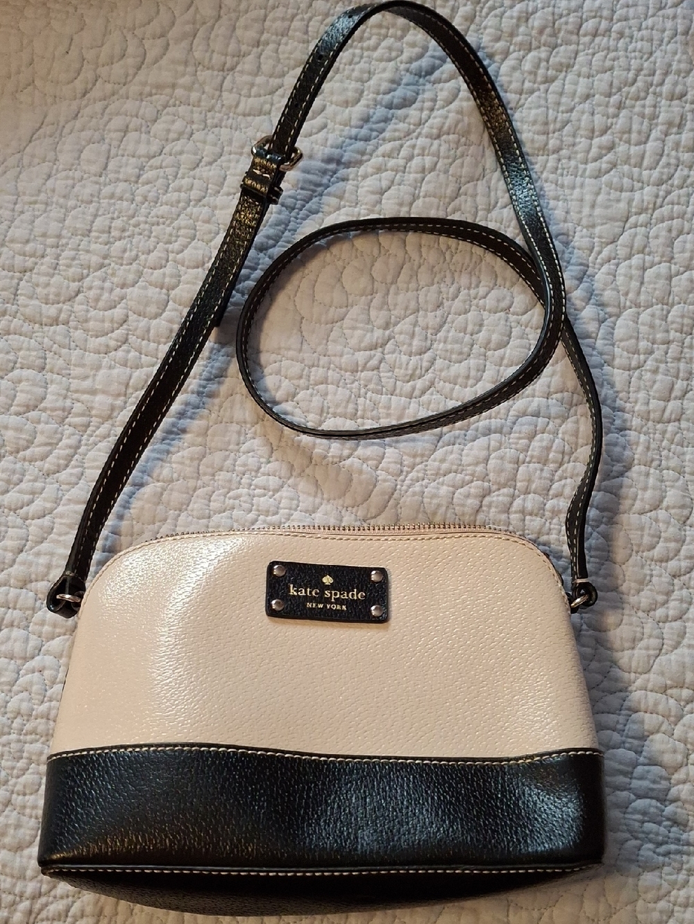 kate spade Cream and Black Pebbled Leather Crossbody